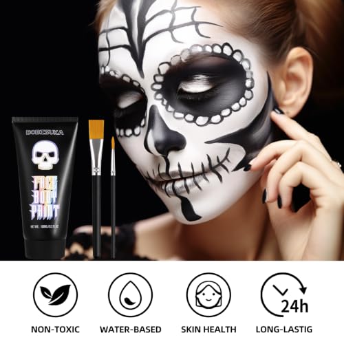 White Face & Body Paint Set - 5.2oz with 2 Brushes for Full-Body Makeup & Cosplay