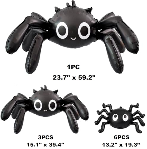 Halloween Spider Balloons Set - Large, Medium & Small Black Spiders for Party Decor
