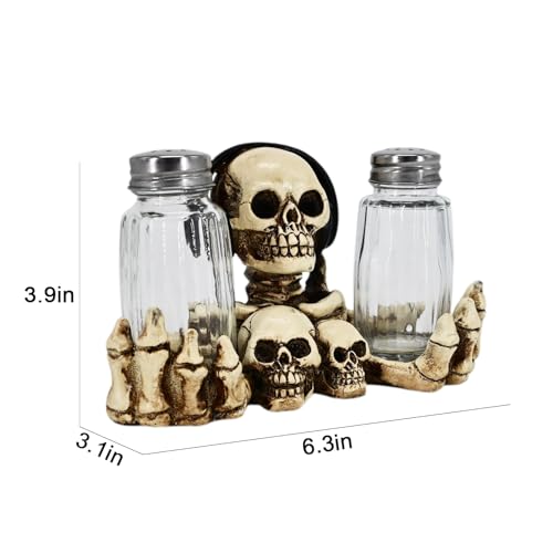Halloween Skeleton Salt and Pepper Shaker Set - Gothic Kitchen Decor, Skeleton Holder