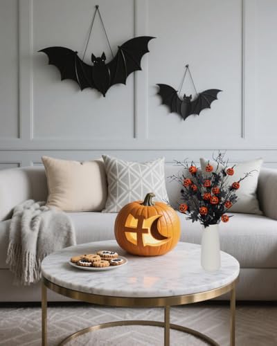 Yellow Artificial Pumpkin Maple Leaf Flowers - 21 Inch Halloween Decor Set of 5