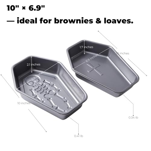 Coffin Cake Pan Set - Skeleton & Cross Designs, Nonstick Carbon Steel Molds