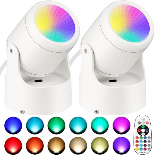 2 Pack Indoor RGBW LED Up Lights with Remote - 6W Floor Spotlight for Halloween & Home Decor