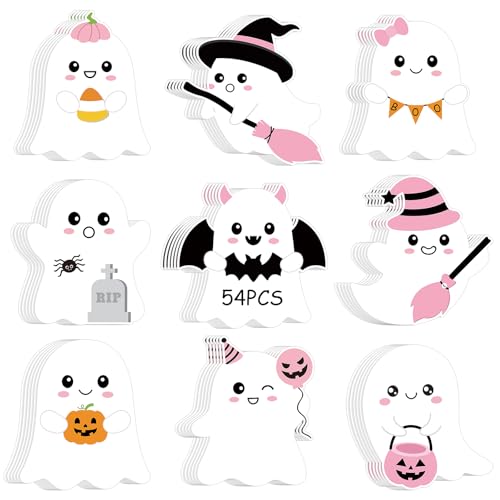 Pink Ghost Halloween Paper Cutouts - 54 Sheets with Double-Sided Printing & DIY Decorations