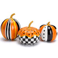 3-Piece Fall Halloween Black and White Pumpkin Decor Set - Resin Autumn Ornaments