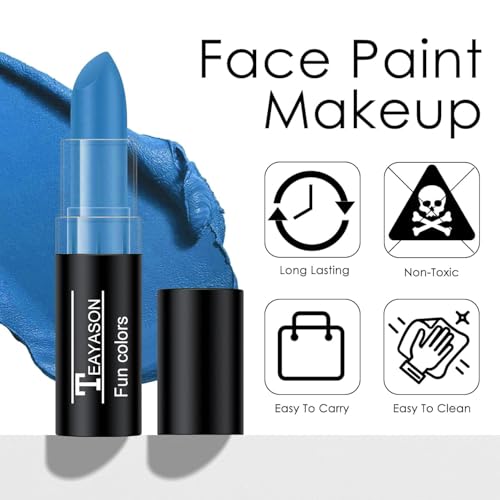 2pcs Blue Face Body Paint Stick - Blue Matte Lipstick & Eye Black - Safe & Waterproof