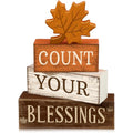 Count Your Blessings Fall Wooden Block Set - Rustic Maple Leaf Decor