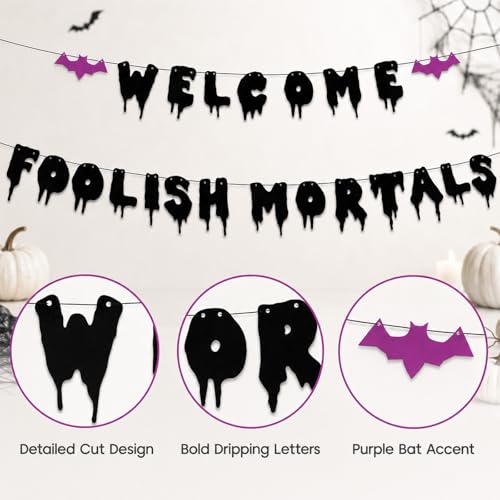 Halloween Welcome Foolish Mortals Banner Party Decorations - Haunted House Decor