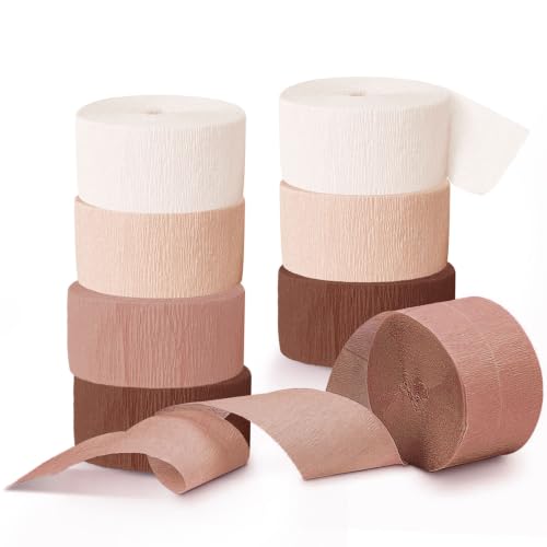 Brown Khaki White Boho Streamers Party Decorations - 8 Rolls, 656ft