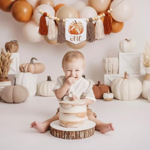 Our Little Pumpkin Is One Highchair Banner - Orange Fall Birthday Decor
