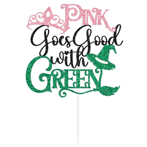 Magical Witch Princess Cake Topper for Birthday Party Decorations - Pink and Green