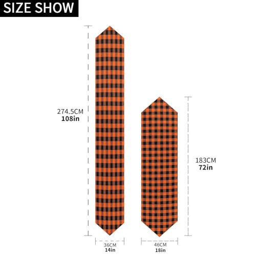 Double-Sided Thanksgiving Halloween Buffalo Plaid Table Runner 18x72 Inches - Black Orange Decor