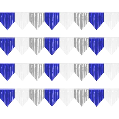 Glitter Triangle Pennant Banner Flag - Metallic Bunting Wall Hanging - Blue White Silver