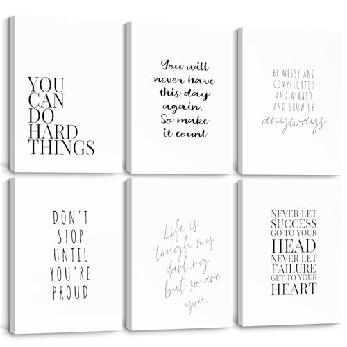 Office Inspirational Wall Art Decor Set of 6 - 12x16 Inch Canvas Prints, Motivational Quotes