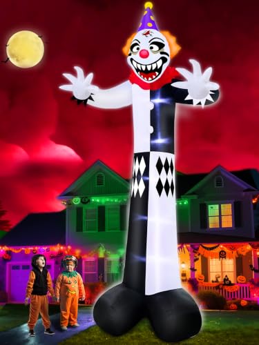 14 Ft Inflatable Halloween Clown Decoration with LED Lights for Yard and Party