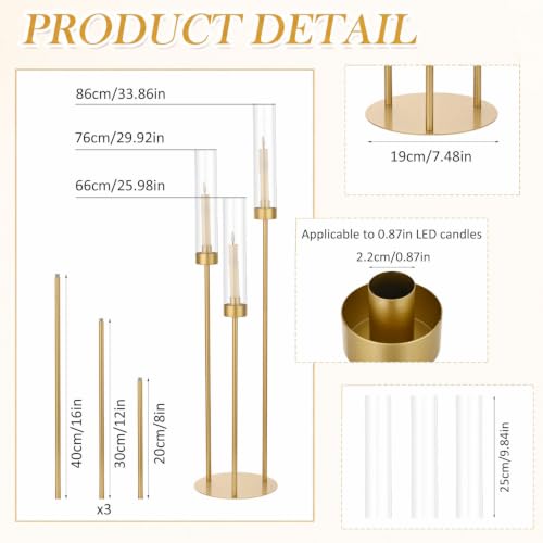Gold 34in 2-Pack 3-Arm Wedding Centerpieces with LED Candles - Vincidern