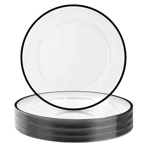 Black Rim 12-Inch Clear Charger Plates Set of 50 - Elegant Tableware