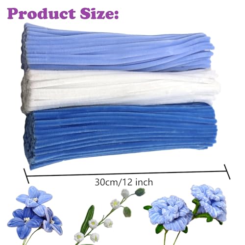 Light Blue Gradient Pipe Cleaner Craft Set - 300 Fuzzy Chenille Stems for DIY Decorations - Light Blue Series