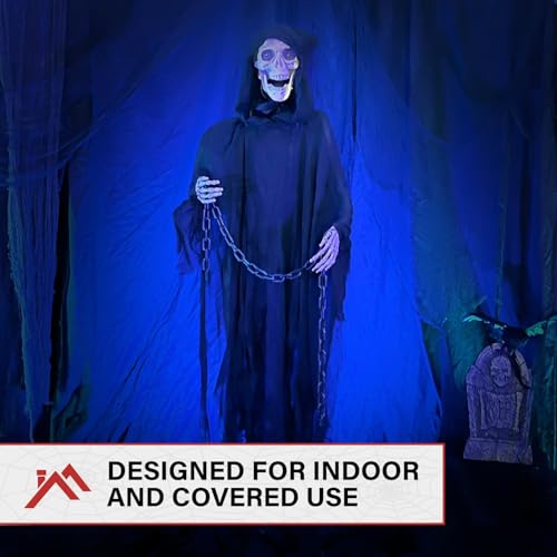 65-Inch Life-Size Grim Reaper Animatronic with Chain - Halloween Prop