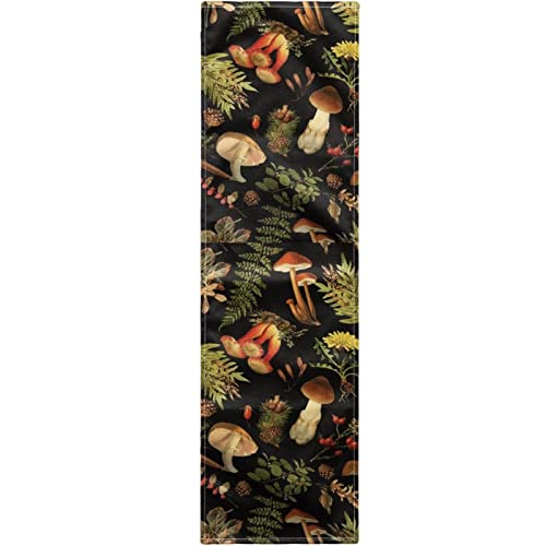 Tropical Mushroom Print Table Runner 12x72 Inches - Polyester, Stain-Resistant, Small Variation
