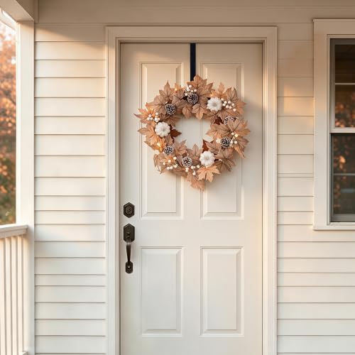 22 Inch Fall Wreath with Lights & Adjustable Hanger - Autumn Decor