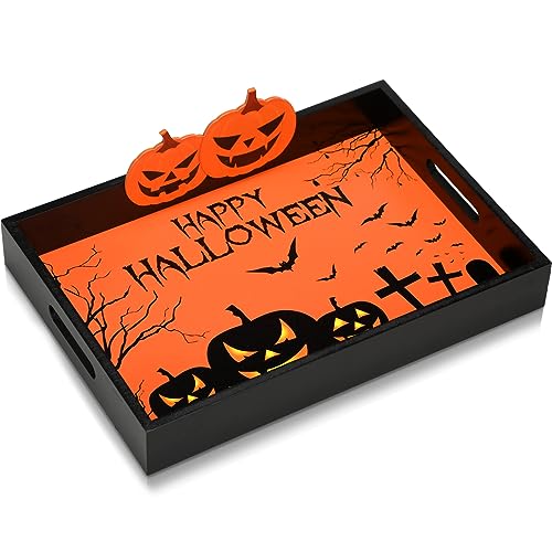 Halloween Serving Tray with Handles - Pumpkin Decorative Wooden Platter