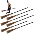 6 Pack Halloween Witch Brooms - Plastic & Branch Decor Props for Porch & Costume