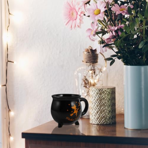 Halloween Witch Brew Cauldron Mug - 450ml Black Ceramic Coffee Cup