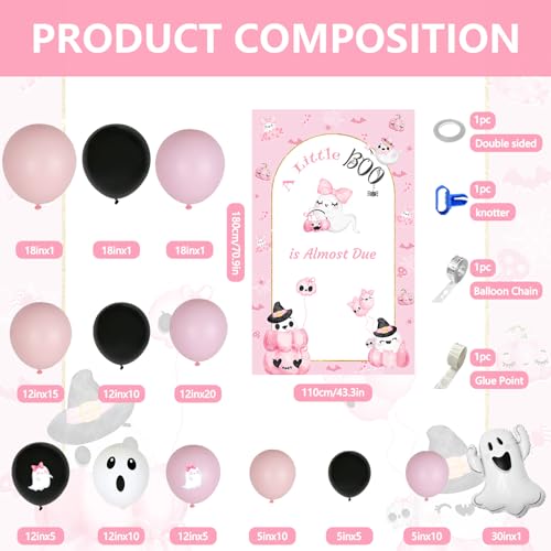 Pink Halloween Baby Shower Decorations - Girl Baby Shower Party Supplies with Balloons & Banner - Variation Pink