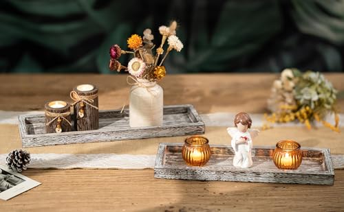 Whitewashed Rustic Wooden Candle Tray - 17-Inch Farmhouse Decor Centerpiece