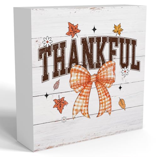 Thanksgiving Fall Decorations Bow Wooden Box Sign for Holiday Home Decor