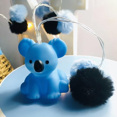 LED String Light with Pom Poms & Painted Cartoon Animals Koala Blue 1.65m 10 LEDs