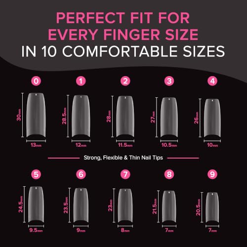 Clear Nail Tips for Gel & Acrylic Nails - 500 Pieces, 10 Sizes