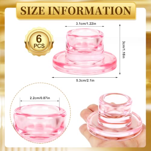 Pink Glass Taper Candle Holders Set - 6pcs Short Decorative Candle Sticks for Wedding & Home Decor