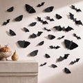 Halloween Wall Decals Set - 100 Black 3D Bat & Moth Stickers for Indoor/Outdoor Decor