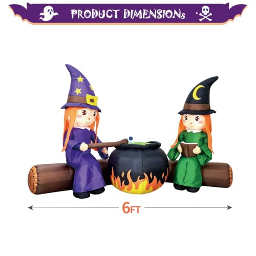 Halloween Inflatable Decor Witch Campfire with Built-in LEDs - 6FT Outdoor Yard Decoration