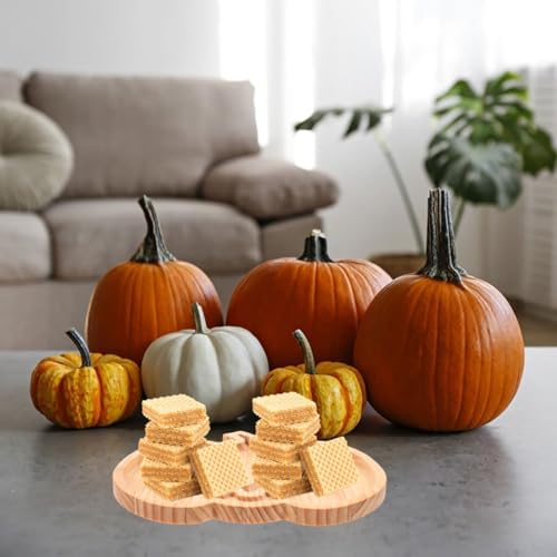 Wooden Pumpkin Serving Tray for Halloween Snacks and Party Platter