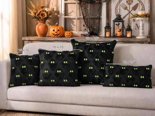 Halloween Pillow Covers 18x18 Set of 2 Black Ghost Home Decor - Green Variation