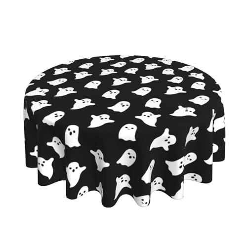 Halloween Round Ghost Tablecloth 70 x 70 Inch Spooky Farmhouse Decor - Black