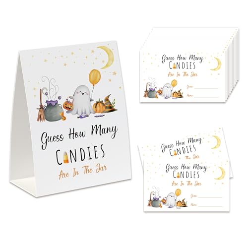 Halloween Candy Jar Guessing Game Set with Sign and Cards - Party Fun