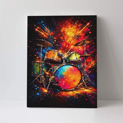 Drum Set Wall Art Canvas Print - 16x12 Inches Music Wall Decor - Variation: Drum Set / 16L x 12W