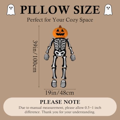 Halloween Pumpkin Skeleton Throw Pillow - Plush Decor 39x19 Inches