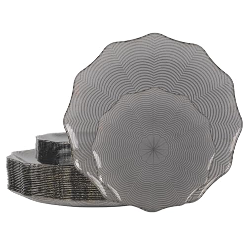 Halloween Spider Web Plastic Plates Set - Black with Gold Glitter, 60PCS