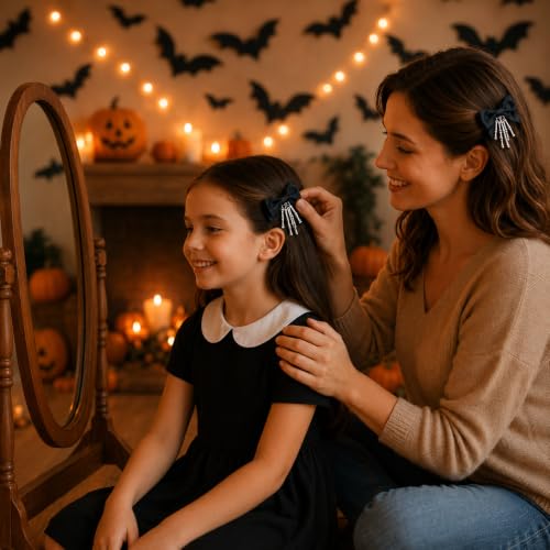 Skeleton Hand Hair Clips with Bowknot - Gothic Halloween Hair Accessories