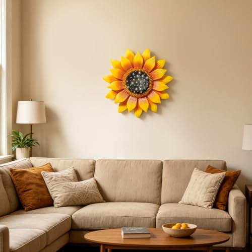 12 Inch Metal Sunflower Wall Decor with Rhinestone Center - Outdoor & Indoor Floral Hanging Art