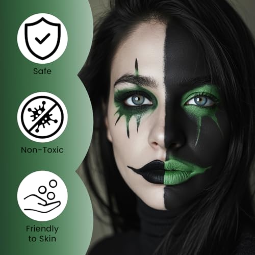 Oil-Based Face Paint Kit - Green White Black Halloween Makeup Set with Brushes