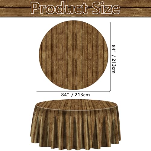 9 Pcs Wooden Grain Round Tablecloths - Western Cowboy Party Decor - 84x84in - Variation 9