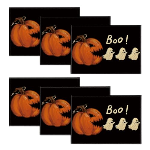 Black Ghost Halloween Placemats Set of 6 - 12 x 18 Inch Rectangular Decor