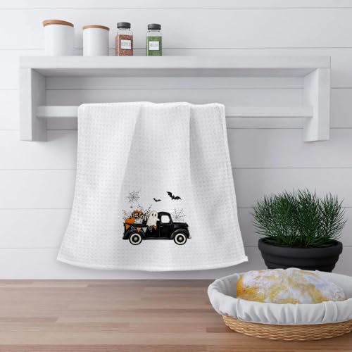 Halloween Pumpkin Dish Towels Set of 2 - Goblin Car Design Kitchen Hand Towels 16x24