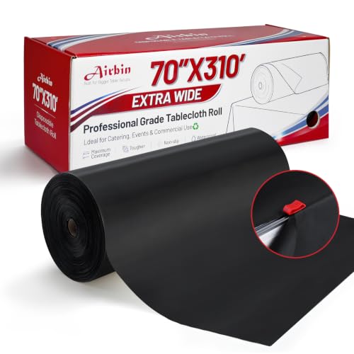 Black Plastic Table Cloth Roll - 70 in x 310 ft Extra Wide Disposable Cover with Variation Black/3720" x 70"