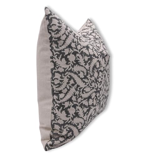 20x20 Inch Light Grey Linen Throw Pillow Cover with Zipper - Handmade Boho Cushion for Indoor & Outdoor Decor